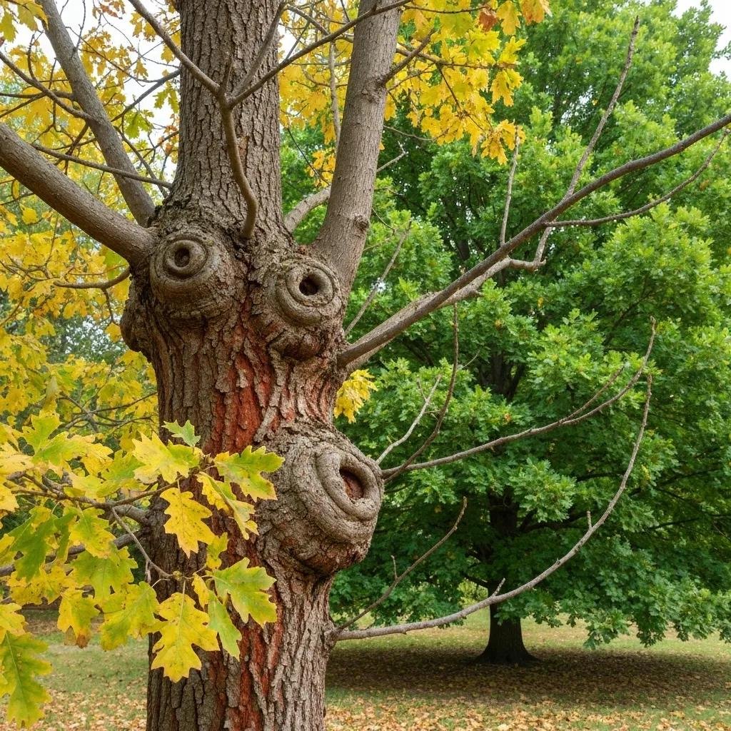 Close-up of tree leaves showing early signs of disease, highlighting the importance of early detection