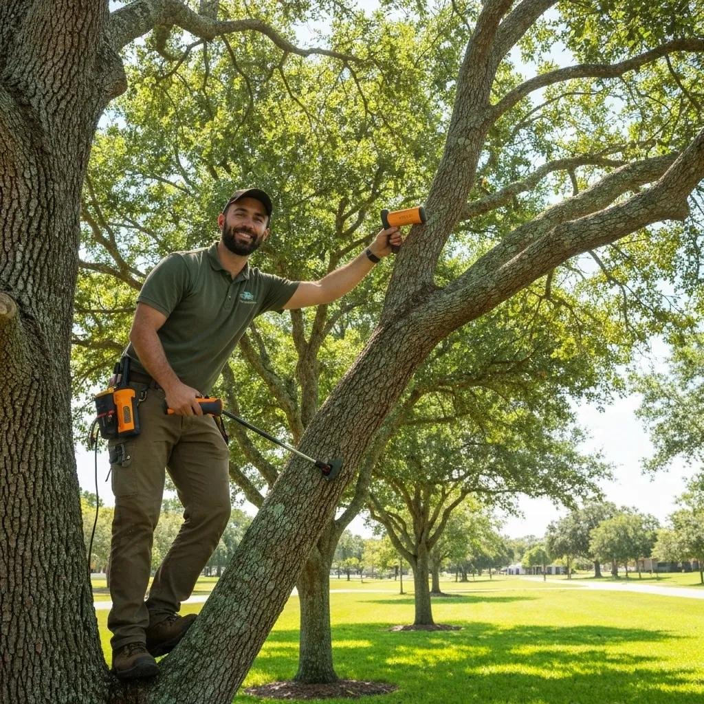 Certified arborist inspecting a tree in New Smyrna, highlighting the importance of tree health assessments